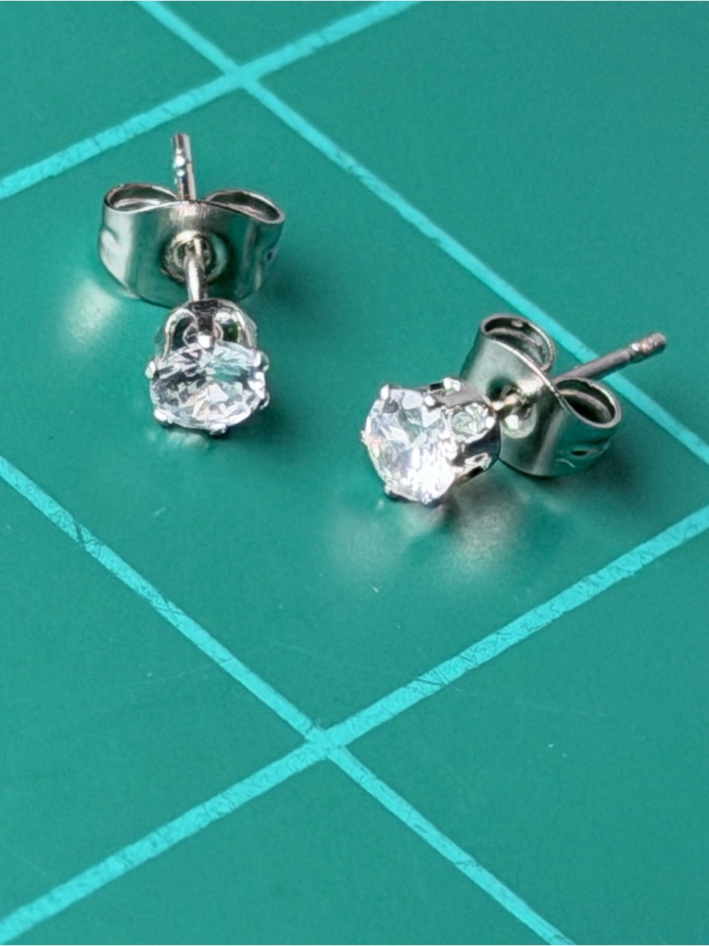 Clear Crystal Stud Earrings in Silver-Tone - Women Jewelry